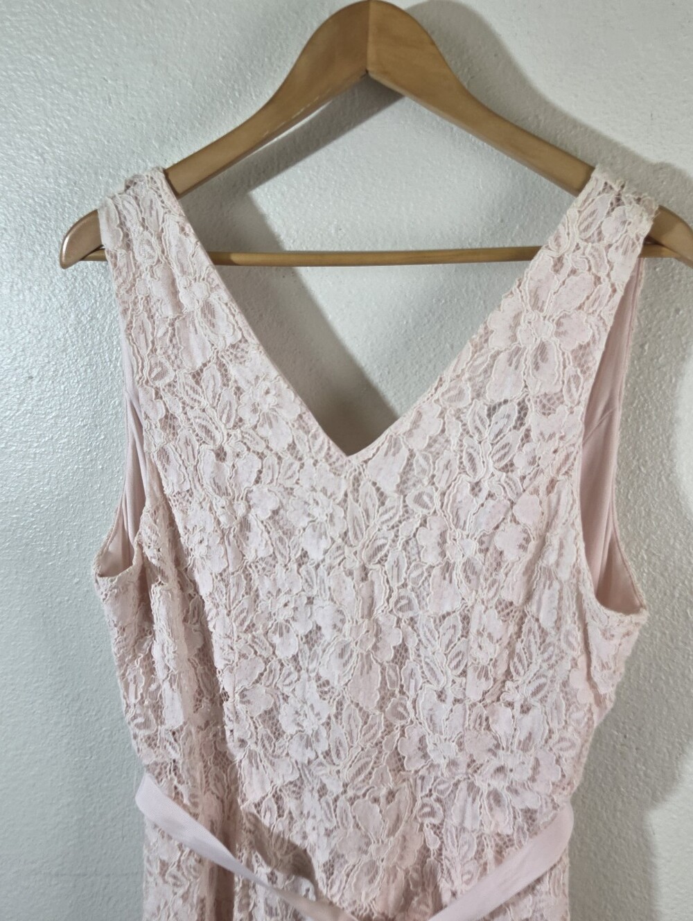 Lane Bryant Womens 14 Pink Lace Dress Sleeveless Midi Fit Flare Ribbon Belt - Picture 9 of 13